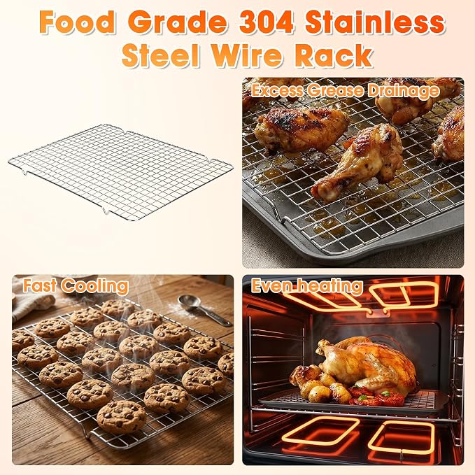 Baking Sheet with Wire Rack, 17 x 12 Inch Nonstick Cookie Sheets Pan Set with - Image 4