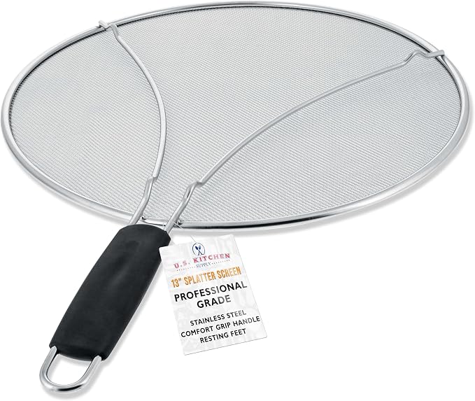 U.S. Kitchen Supply Stainless Steel Splatter Guard 13" Fine Mesh Cover by USKitchenSupply