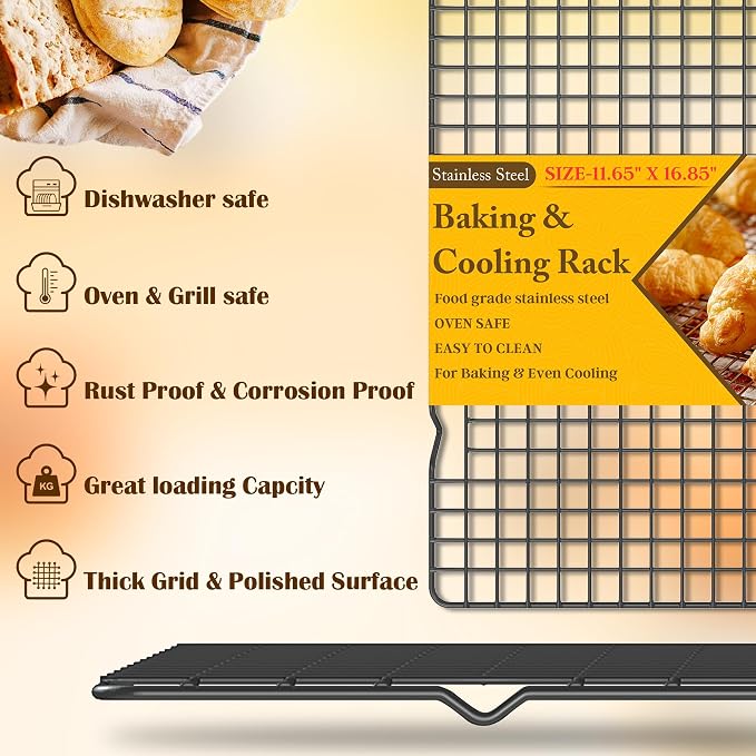 2PCS Cooling Racks for Cooking and Baking -11.65''x16.85''Heavy Duty Stainless - Image 2