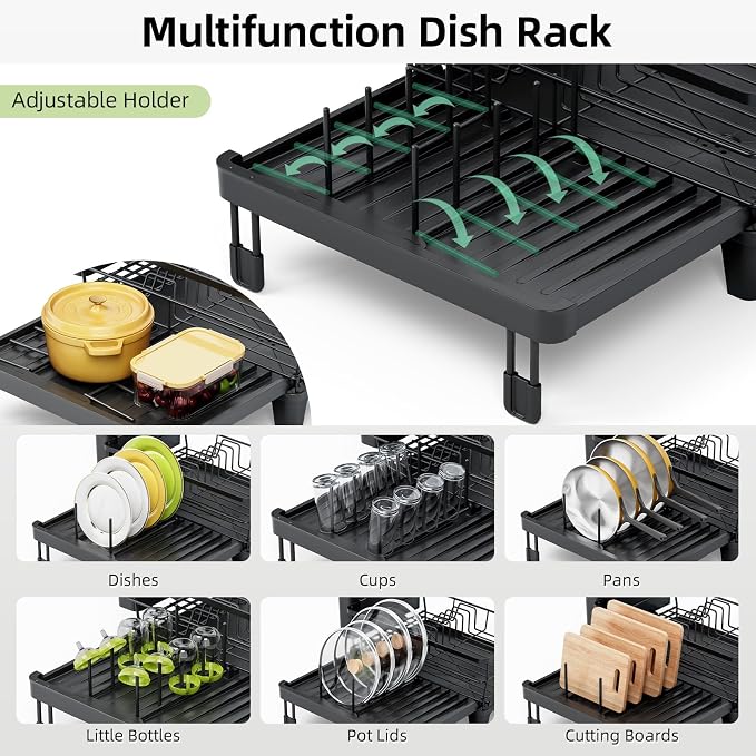 TOOLF Extendable Dish Drying Rack, Large Expandable Dish Drainer, Dryer Rack - Image 5