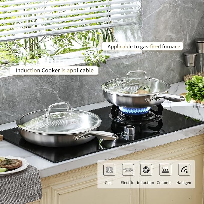 DELARLO Tri-Ply Stainless Steel Pan, 18/10 Frying Pan, Oven Safe Up to 600°F - Image 6