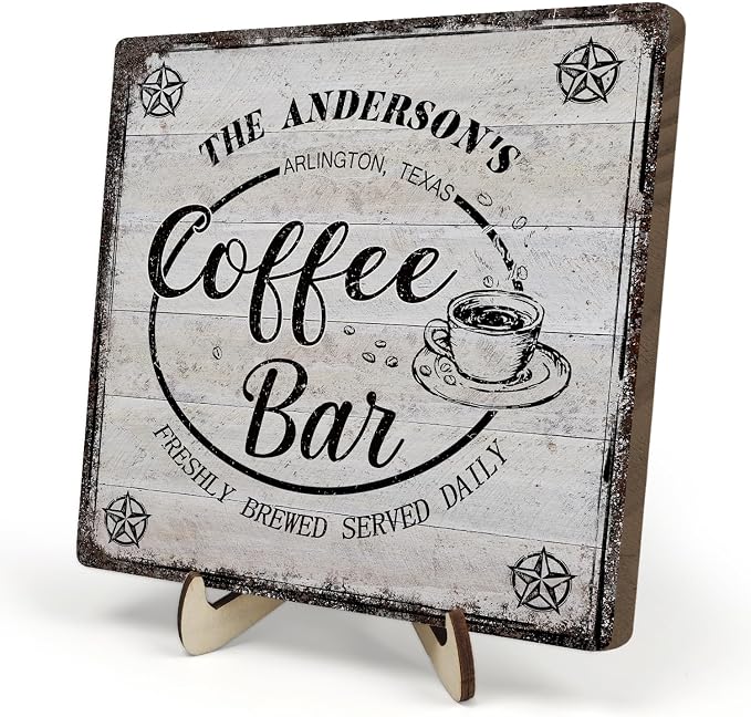 Vintage Coffee Bar Decor Sign, Rustic Wooden Plaque by DMADNF