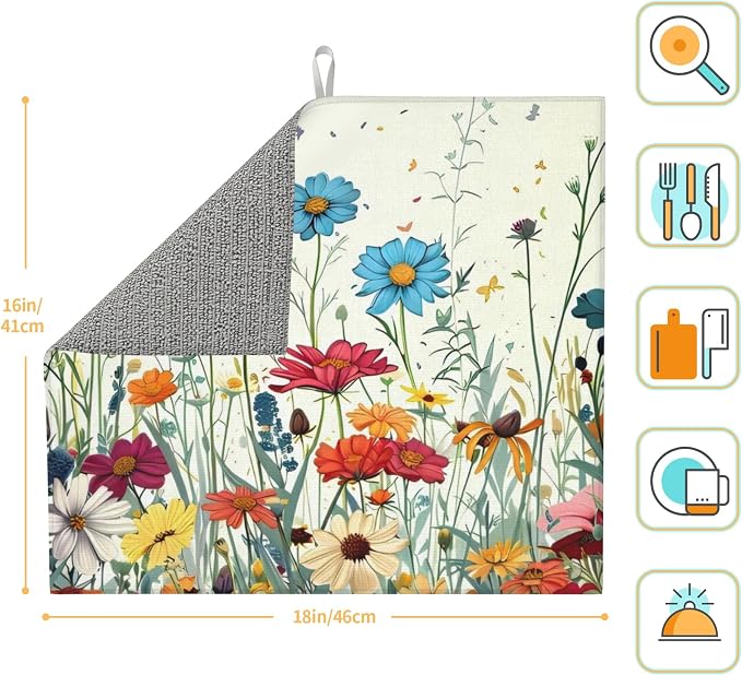 Butterfly Flowers Dish Drying Mat 16x18 Inch, Microfiber Absorbent Fast Dry Mat - Image 2