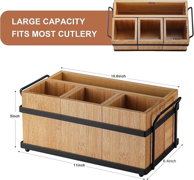 PTSTING Silverware Caddy Wood Utensil Holder Paper Plate Dispenser Silverware - Image 4