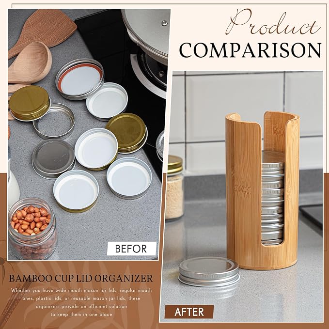 Suclain 2 Pcs Mason Jar Lid Organizer Bamboo Vertical Mason Jar Lid Storage - Image 5