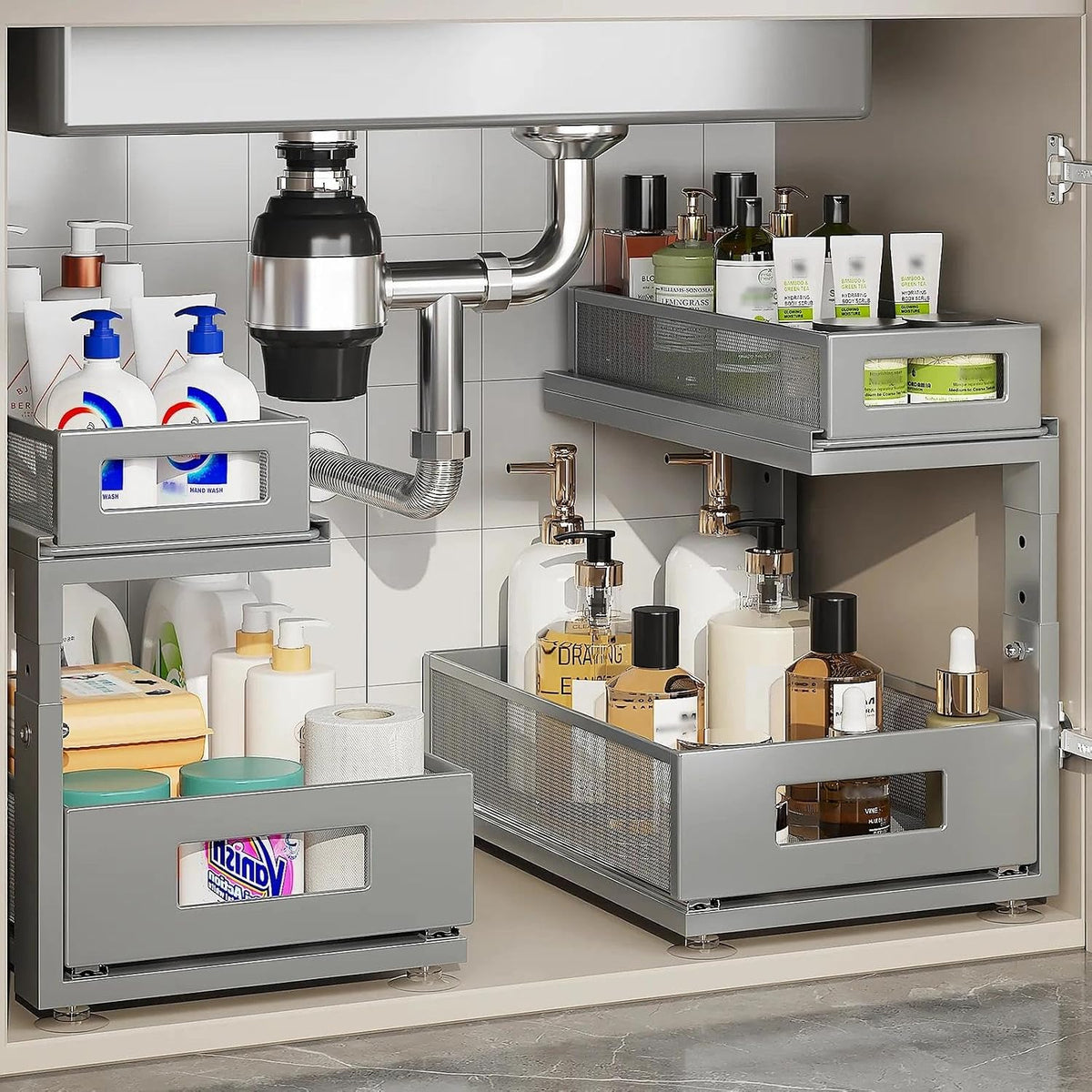 2 Pack 15.74IN-Depth Under Sink Organizer With Next-Gen Ball-Bearing