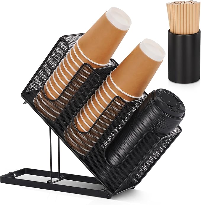 Paper Cup and Lid Holder with Straw Organizer by Cairondin