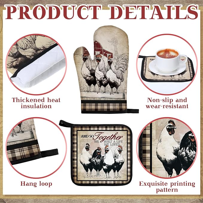 Fourluoo 10 Pcs Barn Chicken Kitchen Dish Towels Rugs Oven Mitts and Pot - Image 5