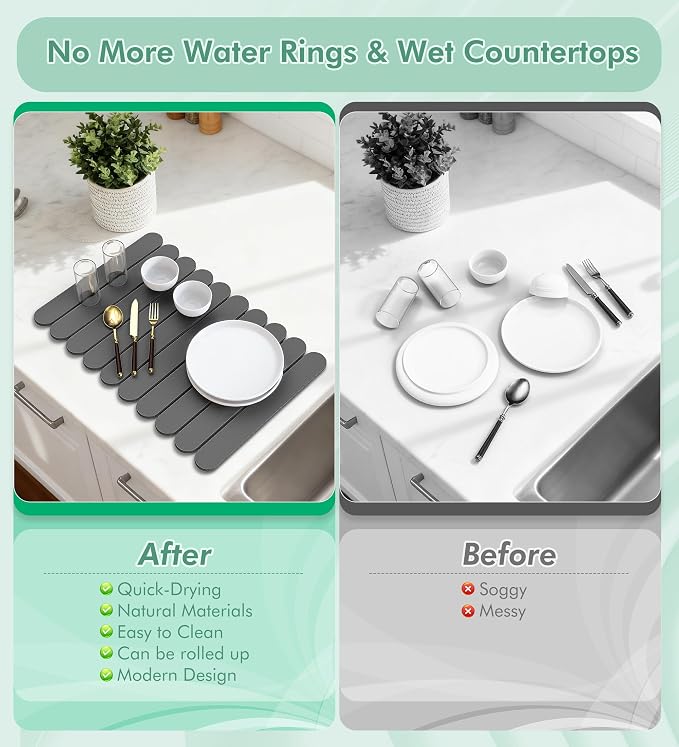 Large Stone Dish Drying Mat for Kitchen Counter, Quick Dry Diatomaceous Earth - Image 6