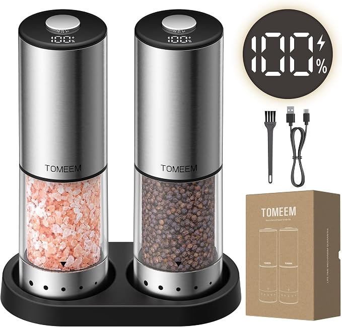 TOMEEM Rechargeable Electric Salt and Pepper Grinder Set, 115ml Large Capacity by Tomeem