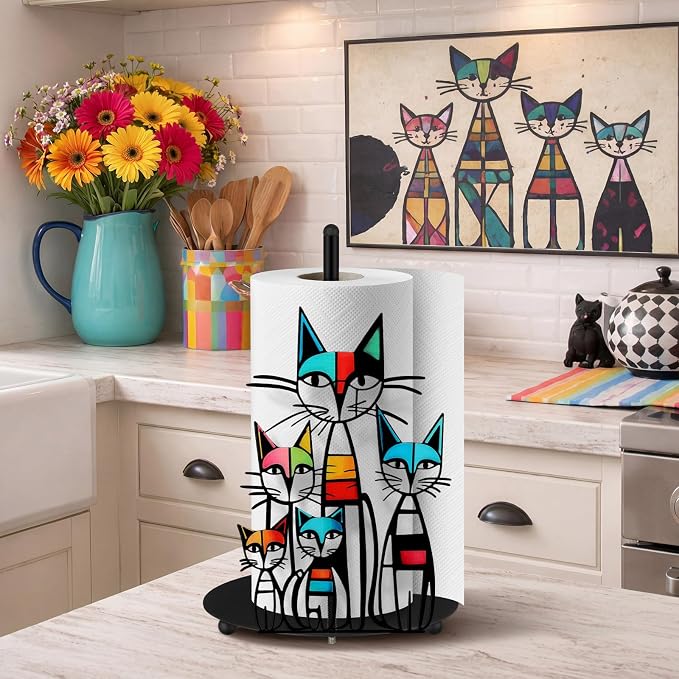 Mid Century Cat Paper Towel Holder Black Metal Paper Towel Holder Retro - Image 4
