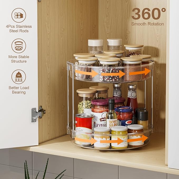LAMU 12inch 2 Tier Lazy Susan Turntable Organizer Rotating Spice Rack - Image 4