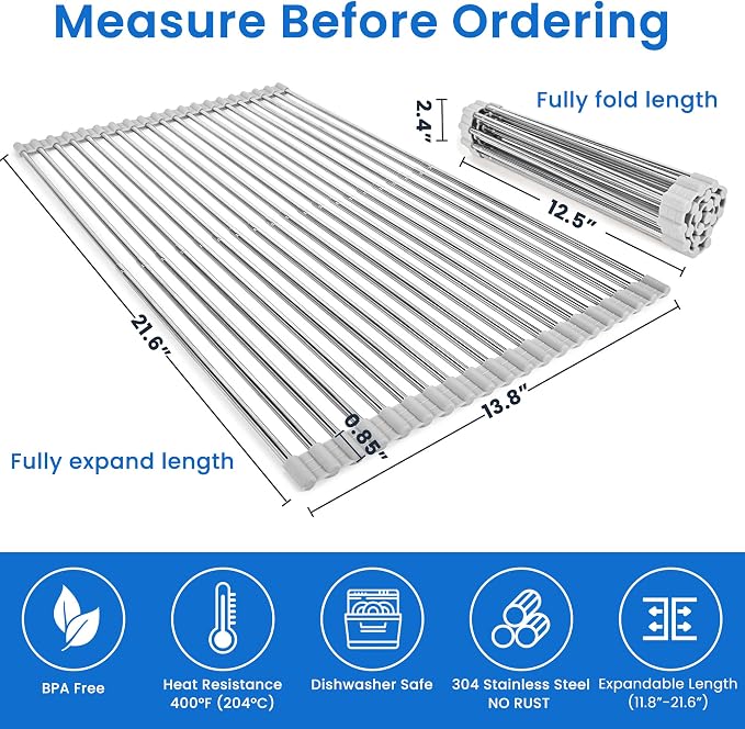Roll Up Dish Drying Rack, Adjustable Over Sink Dish Drying Rack - Image 2