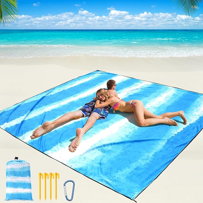 WIWIGO Beach Blanket Waterproof Sandproof Beach Mat 79" X 83"/10'x9'for 2-8 by WIWIGO