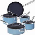 Nuwave 9pc Cookware Set Healthy Duralon Blue Ceramic Nonstick Coated, Diamond by NuWave