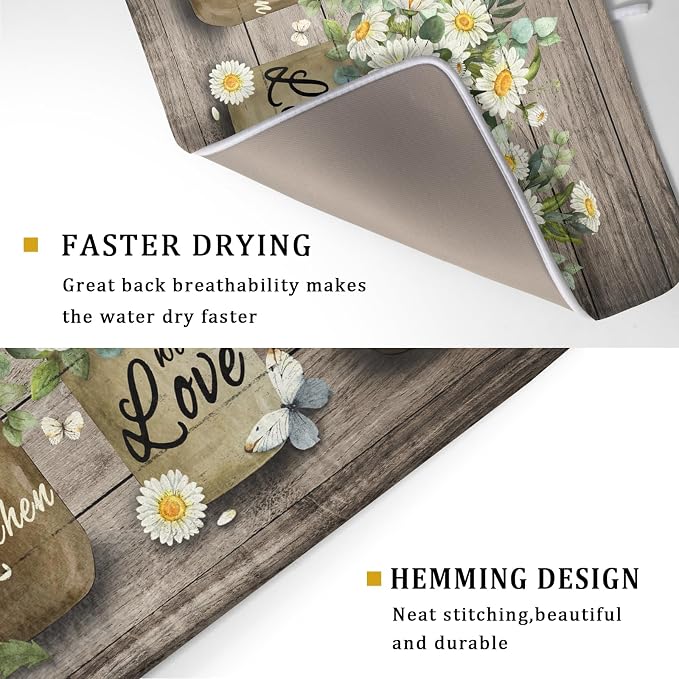 Flower Vase Dish Drying Mats 18×24 Inch Rustic Wood Reversible Microfiber - Image 3