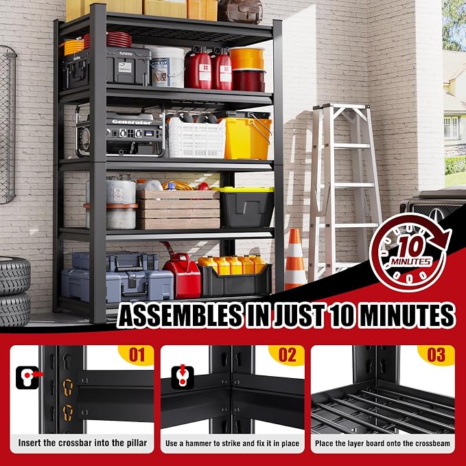 Set of 2 Garage Shelving-3500 lbs 5 Tier Storage Shelves, Adjustable Heavy Duty - Image 6