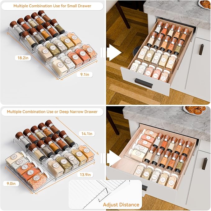 Yieach 8 Pack Adjustable Narrow In Drawer Spice Organizer - Image 6