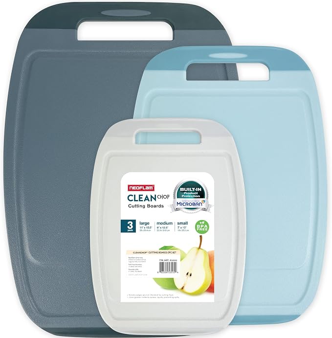 Neoflam Microban Antimicrobial Plastic Cutting Board 3 Sets, BPA Free, Non-Slip by Neoflam