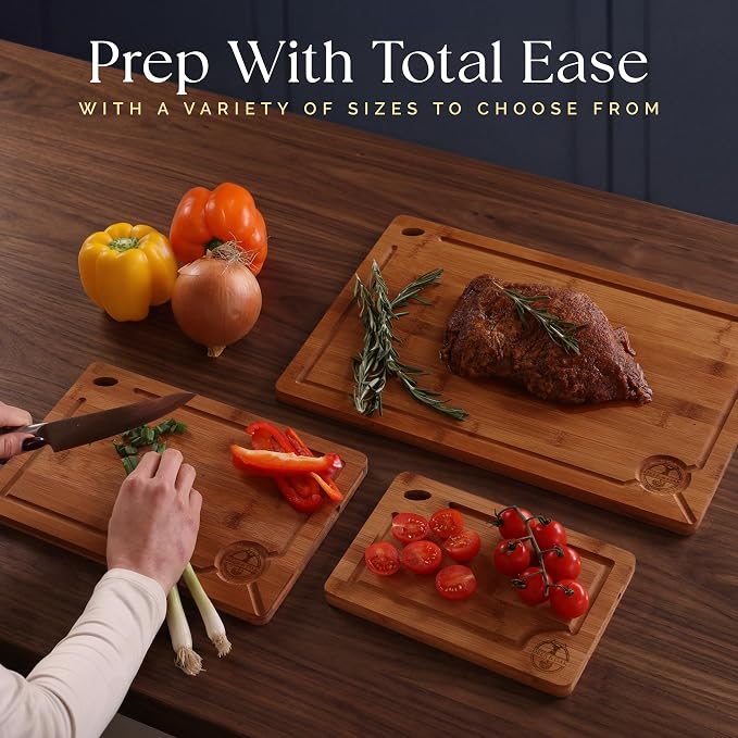 Pre-Oiled, Non Toxic 3-Piece Carbonized Bamboo Cutting Board Set, Eco-Friendly - Image 3