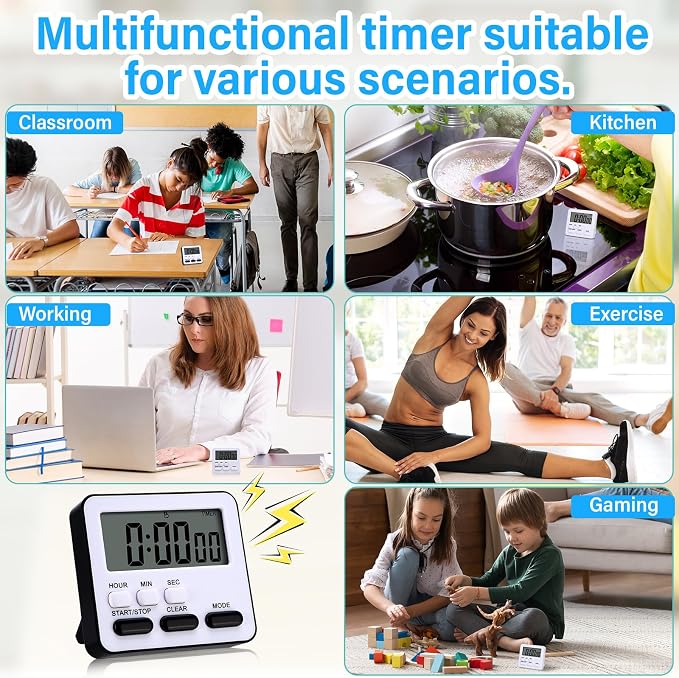 Leumoi 6 Pcs Digital Kitchen Timer 24 Hour Clock and Alarm Function Timer - Image 7
