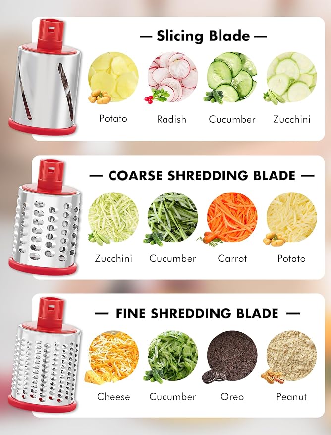 GDL Rotary Cheese Grater, Upgraded 5-in-1 Cheese Grater Hand Crank, Vegetable - Image 3