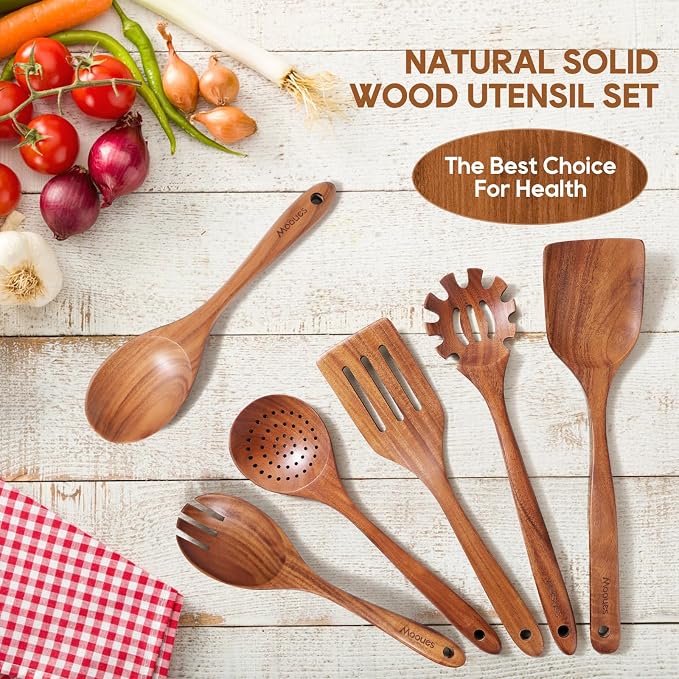 Wooden Spoons for Cooking, Comfortable Grip, Heat Resistant Kitchen Utensils - Image 7