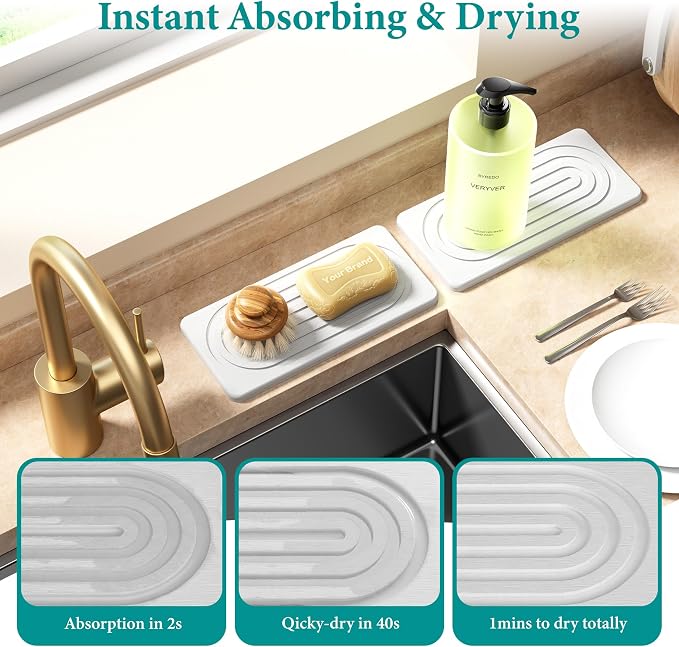 Water Absorbing Stone Tray, Quick Drying Diatomite Bathroom Tray Countertop - Image 3