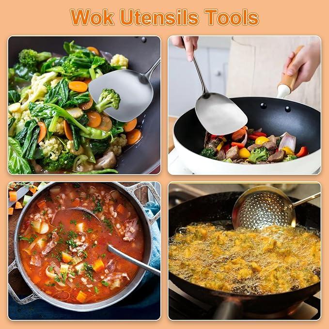 FJNATINH 6-Pieces 304 Stainless Steel Wok Spatula Set, Cooking Utensil Set - Image 7