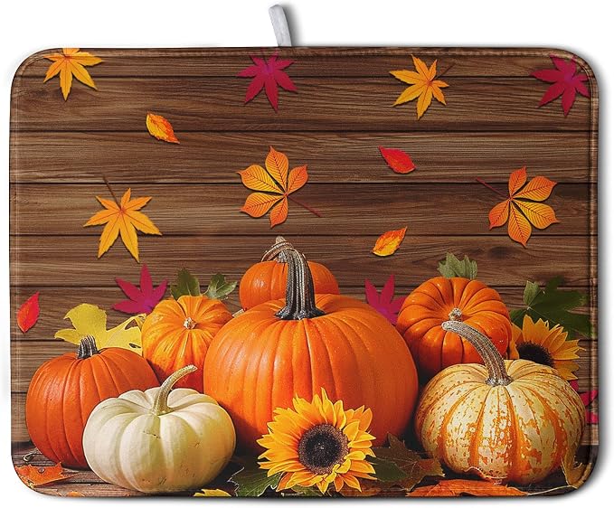 AutumnThanksgiving Pumpkin Dish Drying Mat by Kwlegh