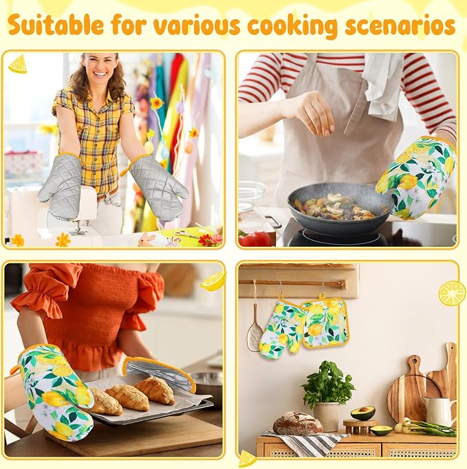 4 Pcs Oven Mitts and Pot Holders Cute Lemon Oven Gloves and Pot Holders Heat - Image 4