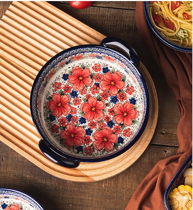 Vintage Style Cherry Blossom Flowers Pottery Bakeware Ceramic Casserole Dish - Image 5