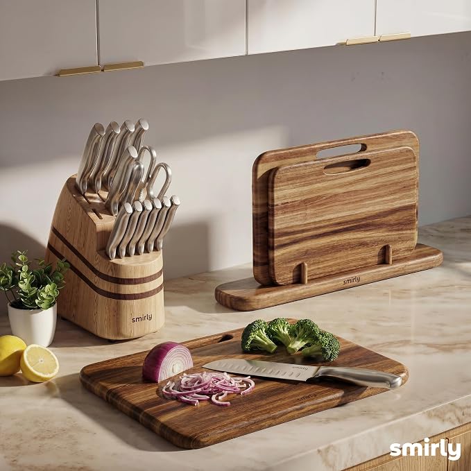 SMIRLY Wooden Cutting Boards for Kitchen, Double-Sided Cutting Board - Image 9
