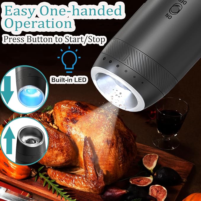 Gravity Electric Salt and Pepper Grinder Set, Automatic Salt Pepper Mill Grinder - Image 3