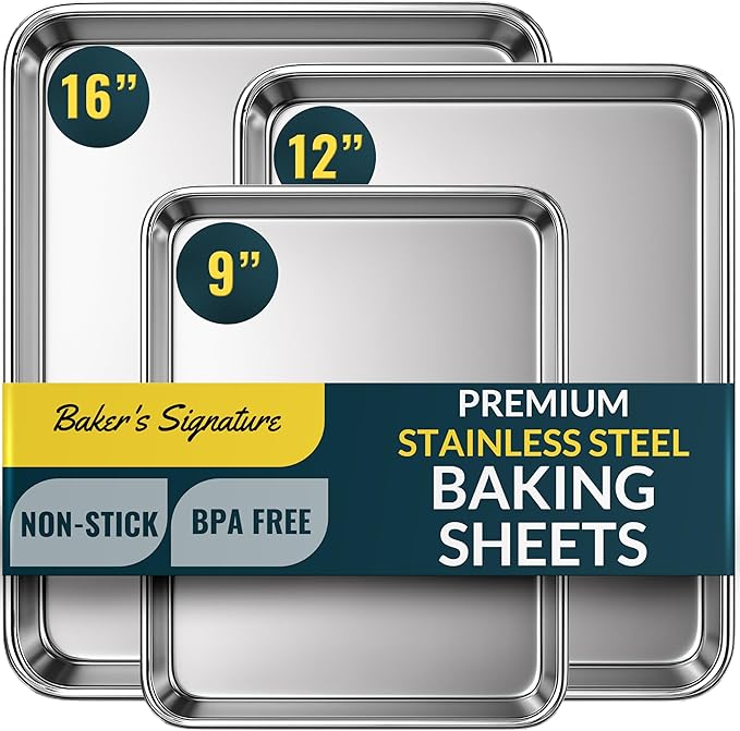Baker’s Signature Stainless Steel Cookie Sheet Pan, Stainless Steel Baking by BakersSignature