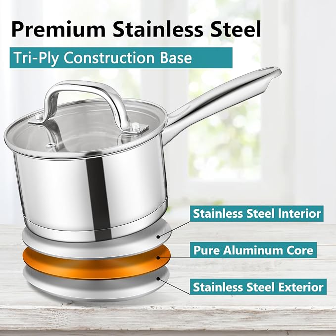 E-far Stainless Steel Saucepan - 1QT & 2QT &3QT - Image 5