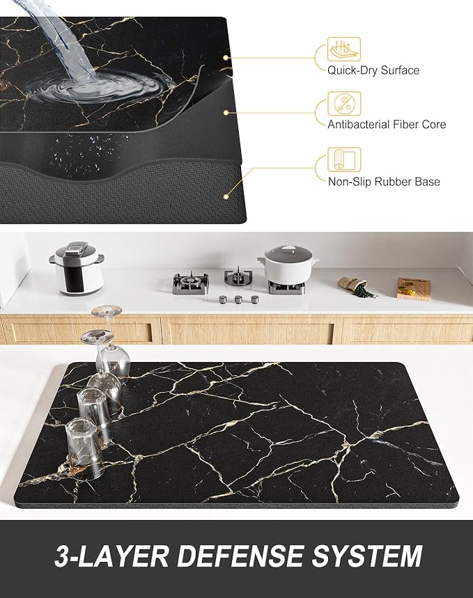 Rnivvi Dish Drying Mat for Kitchen Counter, XL 15 x 24" Cute Marble Absorbent - Image 4