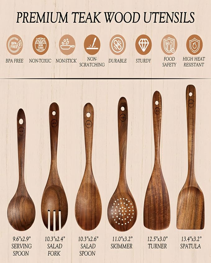 6-Piece Natural Teak Wood Utensil Set - Image 3