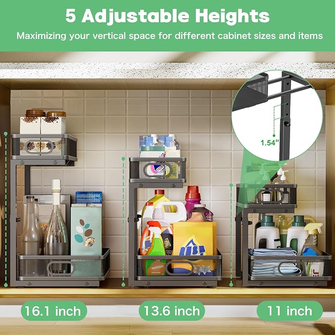 Under Sink Organizer 2 Pack, High Adjustable 2 Tier Under Sink Organizers and - Image 5
