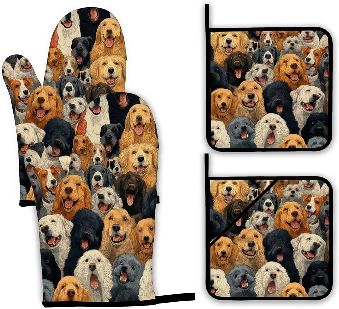 Funny Cute Dog Oven Mitts and Pot Holders Set, Kitchen Decor Heat Resistant Non by Unknown