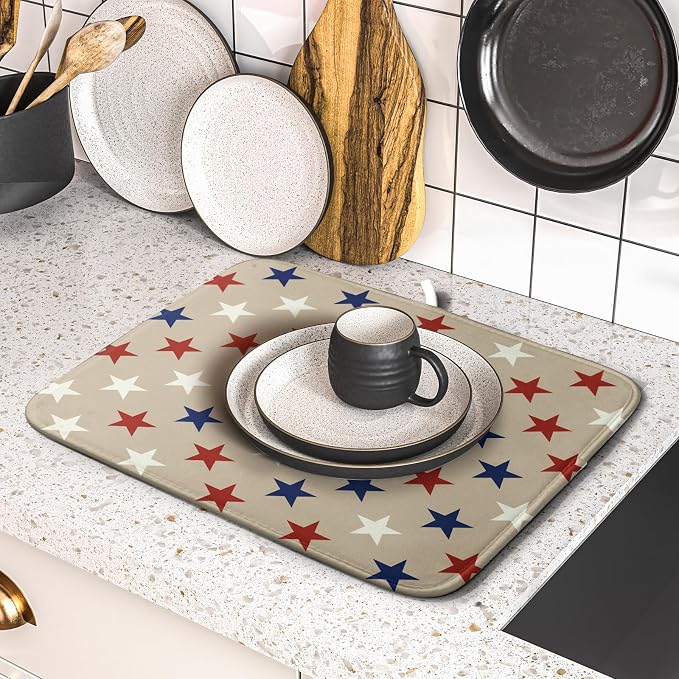 Patriotic July of 4th Blue Red White Star Dish Drying Mat - Image 5