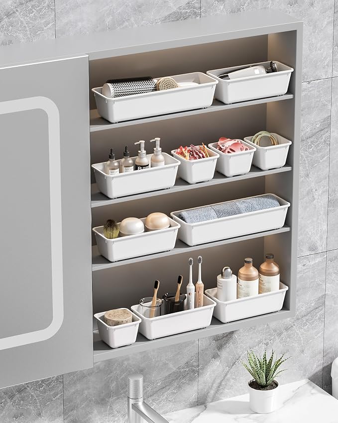 Canfanni 13 Pack Plastic Drawer Organizers Set, 3 Sizes Desk Drawer Organizer - Image 7