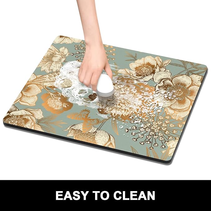 Rnivvi Dish Drying Mat for Kitchen Counter, 16 x 18" Cute Flower Theme - Image 6