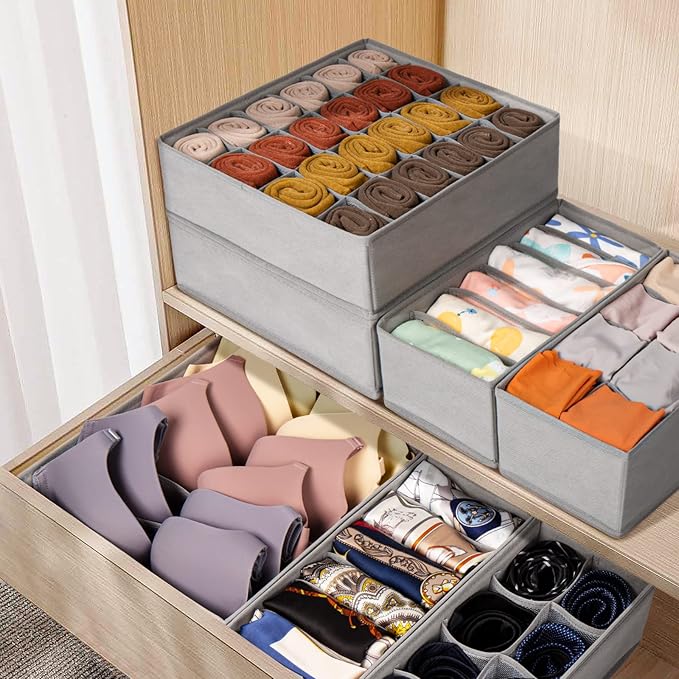 Criusia 6 Pack Sock Underwear Drawer Organizer Dividers, 58 Cell Foldable - Image 6