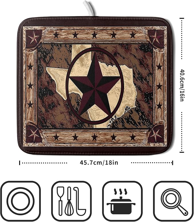 Giwawa Western Texas Star Dish Drying Mat 16"x18", Rustic Primitive Country - Image 2