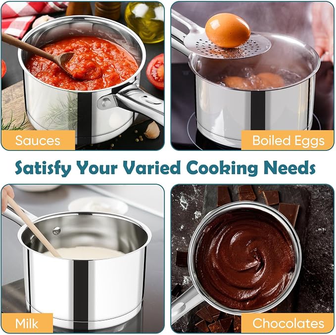 P&P CHEF 1 Quart Saucepan with Lid Set, Stainless Steel Small Cooking Pot - Image 5