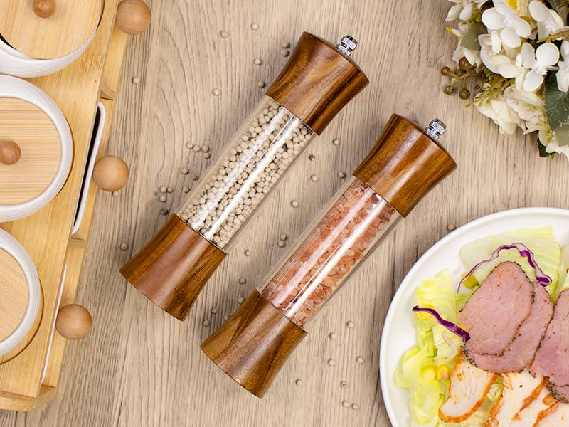 XWXO Acacia Wood Salt and Pepper Grinder Set, 8 Inches