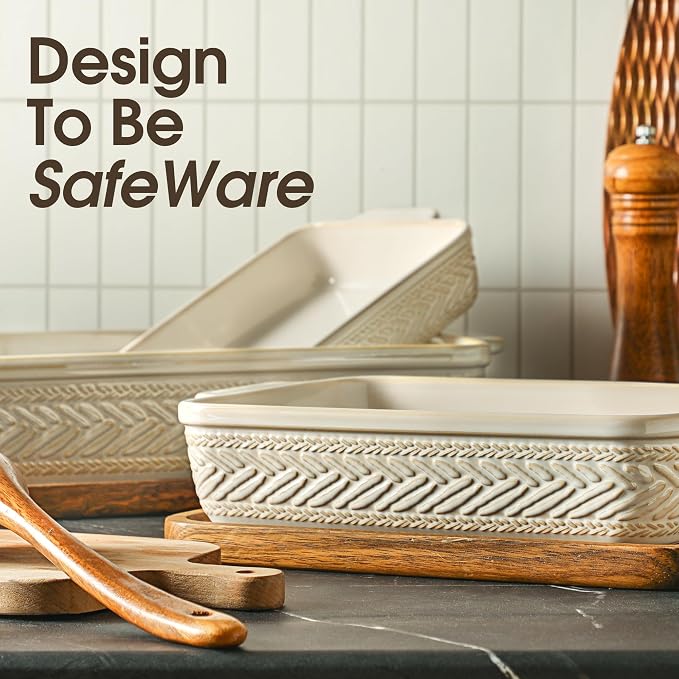 Casserole Dishes for Oven, Ceramic Baking Dishes Set of 3, Rectangular Lasagna - Image 4