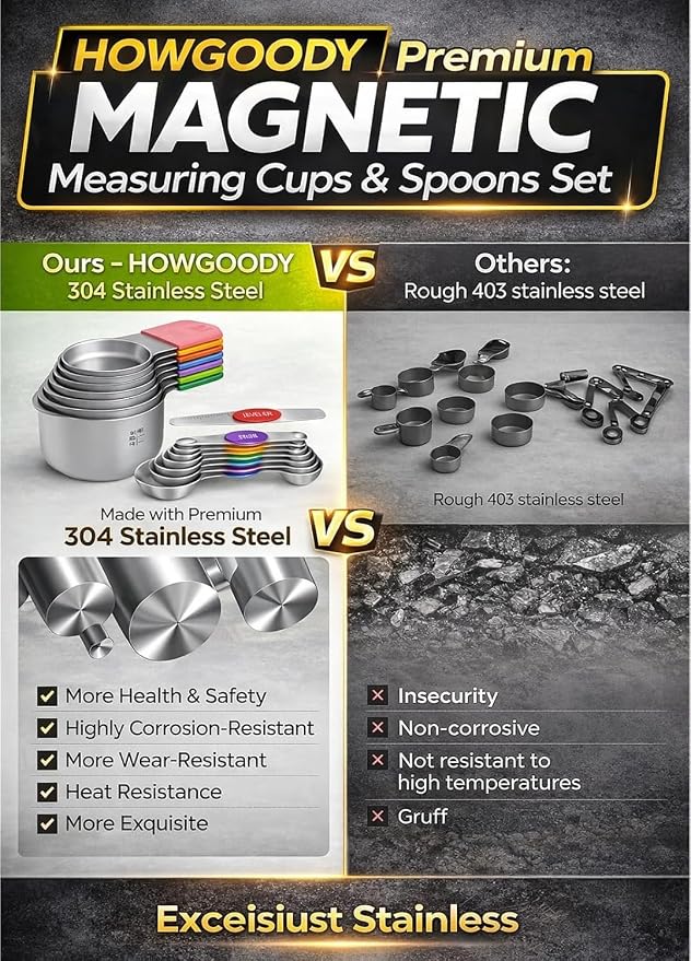 Magnetic Measuring Cups and Spoons Set304 Stainless Steel Dual Scale Set of 15 - Image 5