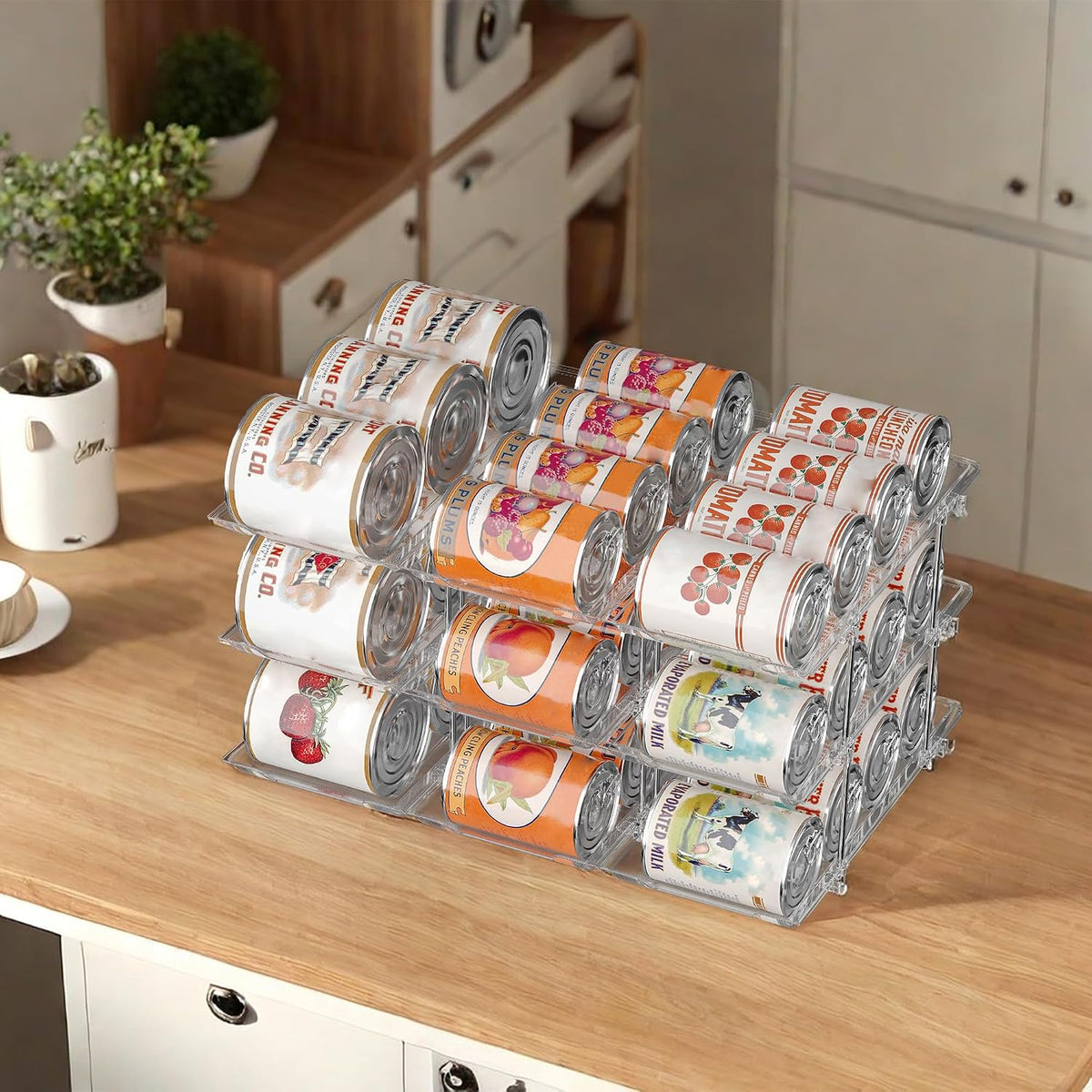 Can Organizer for Pantry, Rolling Food Pantry Storage Rack, 3 Tier